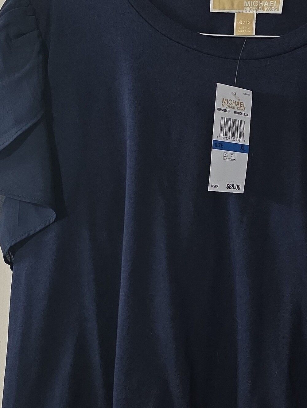 MICHAEL Michael Kors Navy Short Sleeve Ruffle Detail Top - Picture 2 of 4